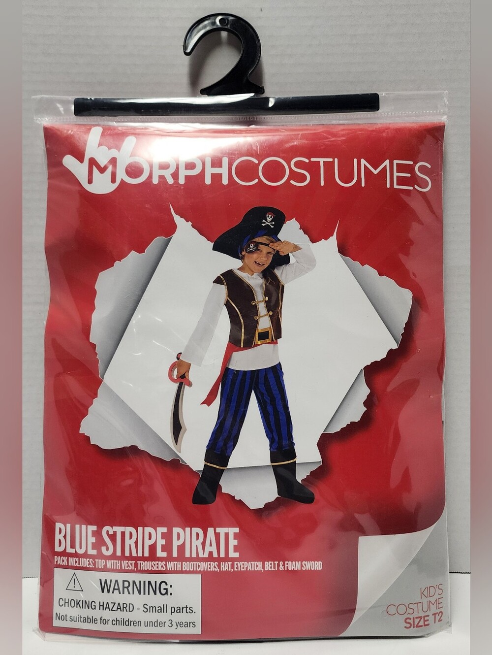 T2 (3-4T) Toddler Boys Blue Stripe Pirate Kids Halloween Costume Sword Vest New